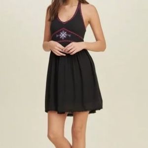 Hollister Embroidered Halter Dress size S NWOT Color Black.